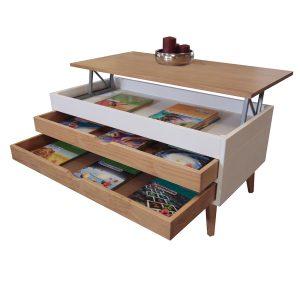 MESA DE CENTRO MODELO LUZIA 1 BLANCO Y MADERA DOS CAJONES DESLIZANTES