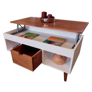 MESA DE CENTRO MODELO KARLA 14 EN BLANCO Y MADERA COLOR NOGAL UN CAJÓN
