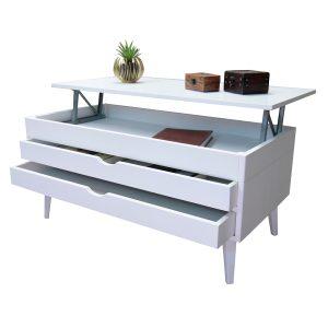 MESA DE CENTRO MODELO LUZIA 2 BLANCO TOTAL DOS CAJONES DESLIZANTES