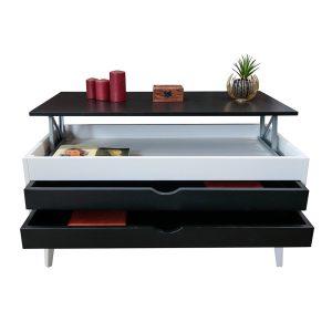 MESA DE CENTRO MODELO LUZIA 4 BLANCO Y NEGRO DOS CAJONES DESLIZANTES