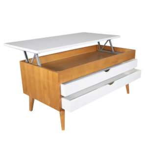MESA DE CENTRO MODELO LUZIA 6 CEREZO Y BLANCO DOS CAJONES DESLIZANTES